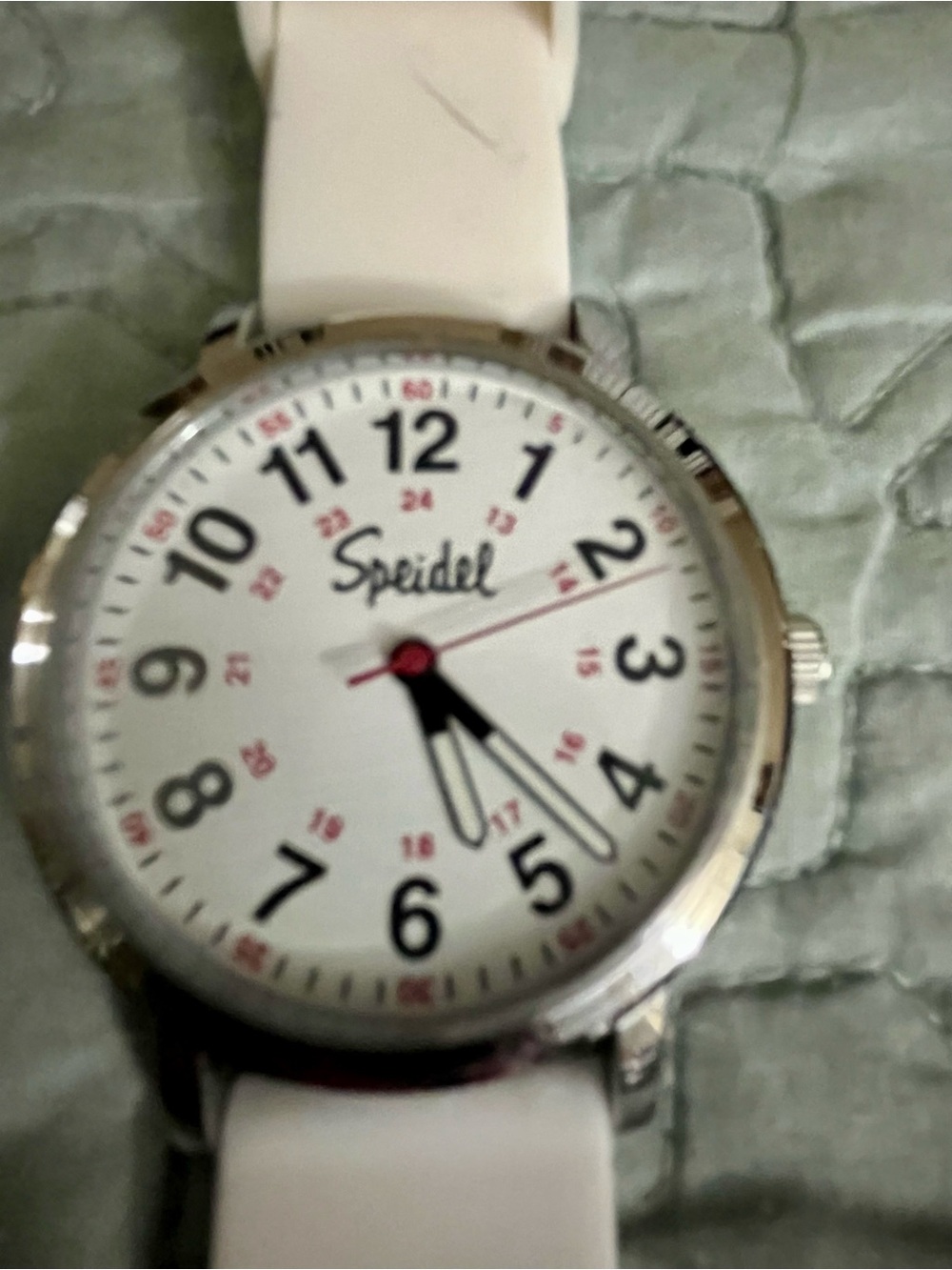 Speidel White Dial Watch w/Silver Accents & White Strap. Great for Medical Staff